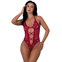 Magic Silk Black Cherry Halter Teddy Cherry L/XL