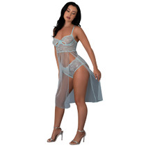 Magic Silk Blue Sky Long Chemise & Boy Short Panty Blue L/XL