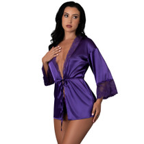 Magic Silk Satin Petals Robe Purple S/M