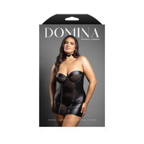 Fantasy Lingerie Domina Chemise with Zipper Details & Buckle Halter Black Queen Size