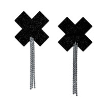Pastease Tassel Pasties: Black Sparkle Plus X with Long Rhinestone Tassel