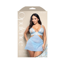 Fantasy Lingerie Opulence Split Pearl Cup Bralette, Detachable Skirt & Adjustable Pearl G-String Light Blue Queen Size