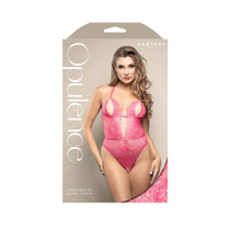 Fantasy Lingerie Opulence Split Pearl Cup Crotchless Teddy with Adjustable Pearl G-String Hot Pink M/L