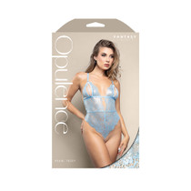 Fantasy Lingerie Opulence Split Pearl Cup Open-Back Teddy with Pearl String Crotch Light Blue S/M