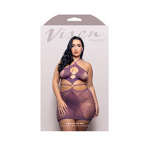 Fantasy Lingerie Vixen Focus On Me Cut-Out Halter Dress Purple Wisteria Queen Size
