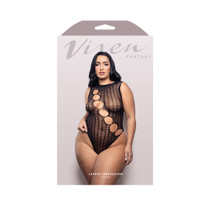 Fantasy Lingerie Vixen Latest Obsession Teddy with Diagonal Rhinestone Accent Cut-Outs Black Queen Size