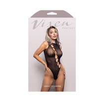 Fantasy Lingerie Vixen Latest Obsession Teddy with Diagonal Rhinestone Accent Cut-Outs Black O/S