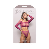 Fantasy Lingerie Vixen Your Desire Off-The-Shoulder Long Sleeve Top & Panty Magenta O/S