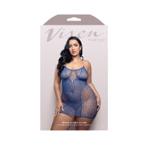 Fantasy Lingerie Vixen When Stars Align Rhinestone Halter Dress Blue Queen Size