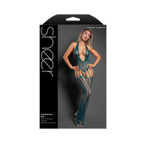 Fantasy Lingerie Sheer Unravel Me Crotchless Plunge Halter Teddy Bodystocking Dark Teal O/S