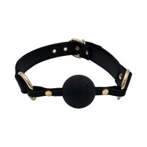 Rouge Leather Ball Gag Black with Gold Accessories