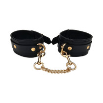 Rouge Leather Plain Ankle Cuffs Black with Gold Accessories