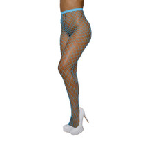 Dreamgirl High-Waist Fence Net Pantyhose Neon Blue O/S