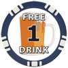 1 FREE DRINK Poker Chip Button/Marker