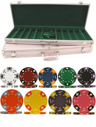 500PC TRI-COLOR ACE/KING 14GM CLAY POKER CHIP SET WITH ALUMINUM CASE