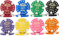 Gold Foil Stamped Tournament 12.5gm Poker Chips - 8 Chip Sample Set!