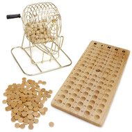 Premium Wooden Bingo Set - Brass Cage with All Natural Wood Peices!