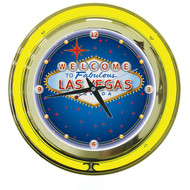 Deluxe 14 Inch Welcome to Fabulous Las Vegas Neon Wall Clock - Large 14 Inch Diameter!