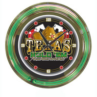 Deluxe Texas Holdem Poker Themed Neon Wall Clock - Large 14 Inch Diameter!