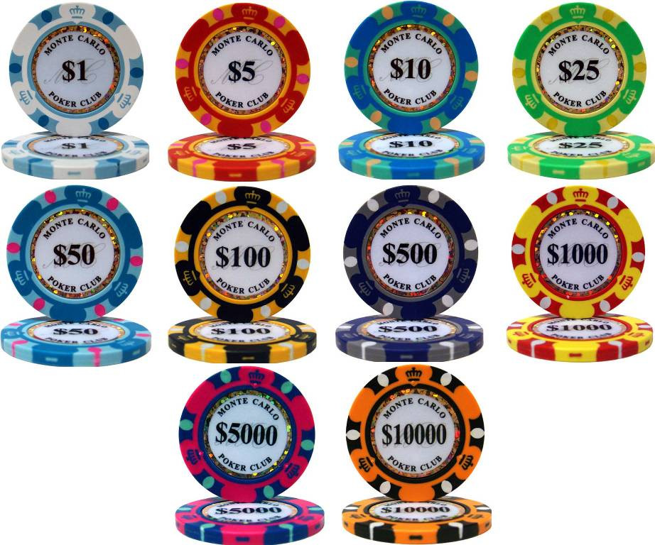 50 $500 Monte Carlo Poker Room Clay Composite 14 Gram Poker Chips By MRC