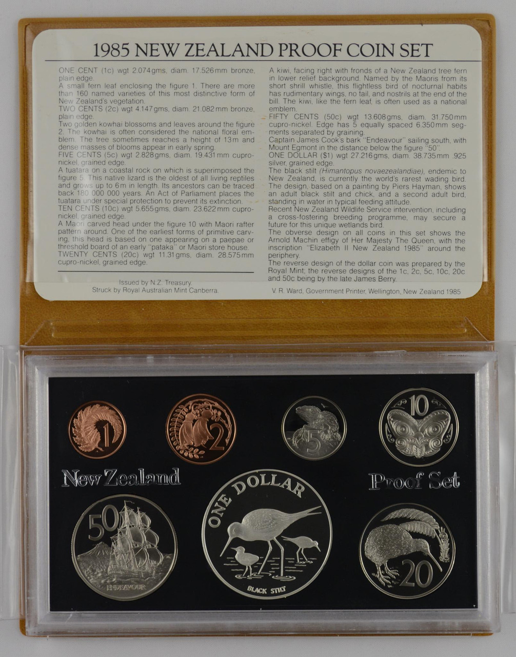 1984年 New Zealand Proof セット、説明書付 New Zealand - 1985 - Annual Proof Coin Set - Black Stilt - Oceanic