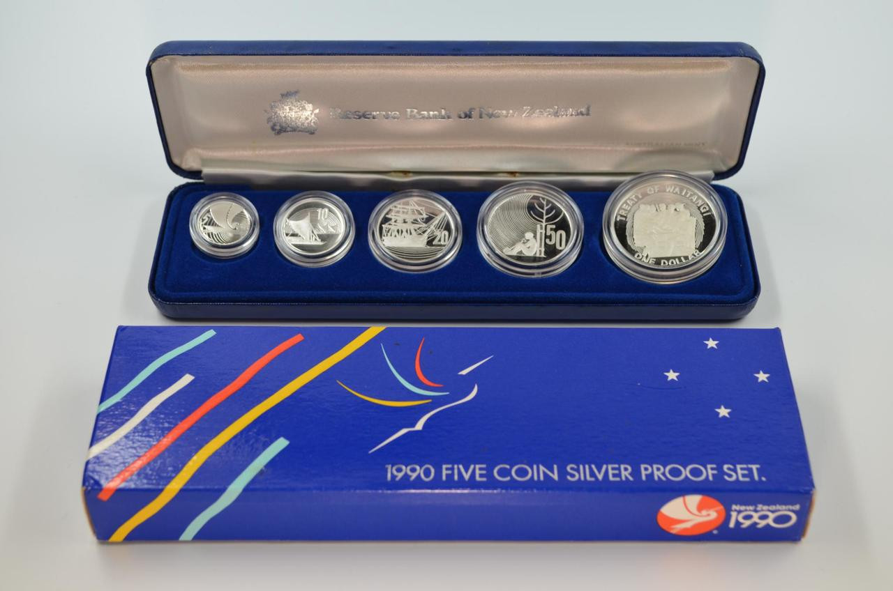 New Zealand 1990 Silver Proof Coin Set 5 Coin Silver Proof Set