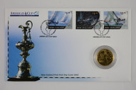 New Zealand - 2002 - $10 Brilliant Uncirculated Gilded Coin & Stamp Cover - America's Cup
