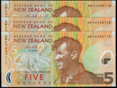 New Zealand - $5 - 3 Consecutive Notes - Bollard - AM03 000715-17 - Unc