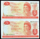 New Zealand - $5 Star Note - Consecutive Pair - Hardie - 992 474551*-52* - aUnc