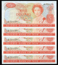 New Zealand - $5 Star Note - Russell - 5 Consecutive - JA 721111*-115* - Unc