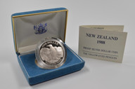 New Zealand - 1988 - Silver Dollar Proof Coin - Yellow Eyed Pengiun