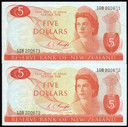 New Zealand - $5 Note Pair - Knight - 108 2006_1 & 6_2 - Error - Slipped Digit - aUnc