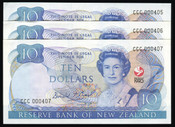 New Zealand - 1990 - $10 Commemorative Note Trio - CCC000405-407 - aUnc