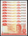 New Zealand - $5 - Knight - 9 Consecutive Notes - 134 909542-550 - gEF