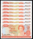 New Zealand - $5 Note - Hardie 'Type 2' - 8 Consecutive Notes - JBS140933-40 - aUnc