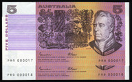 Australia - $5 Paper Notes PRQ Prefix - Low Serial 17 & 18 - PRQ000017-18 - aUnc-Unc