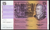 Australia - $5 Paper Notes PRR Prefix - Low Serial 17 & 18 - PRR000017-18 - Unc