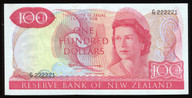 New Zealand - $100 Note - Fleming - Near Solid Serial - G222221 - aUnc