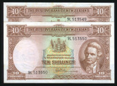 New Zealand - 10 Shillings - Fleming - Consecutive Pair - 9L 513549 - 513550 - EF