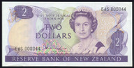 New Zealand - $2 - Hardie - Type 2 - Low Serial - EAS000044 - Unc