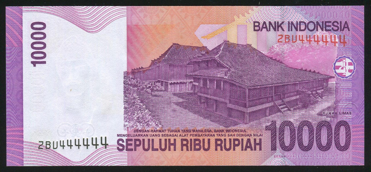 Indonesia - 10000 Rupiah - P143c - ZBU444444 - Solid Serial - Unc ...