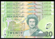 New Zealand - $20 - Bollard - AA06 - First Prefix - 4 Consecutive - AA06 856897 - 856900 - Unc
