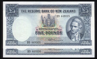 New Zealand - 5 Pounds - Fleming - Consecutive Pair - B9 449005 - 449006 - Unc
