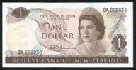 New Zealand - $1 - Fleming - First Prefix - Low Serial - 0A 000058 - Unc