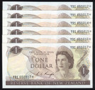 New Zealand - $1 Star Notes - Knight - 6 Consecutive - Y91 650312* - Y91 650317* - aUnc