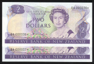 New Zealand - $2 Star Notes - Hardie - Low Consecutive Pair - EA000036* EA000037* - Unc