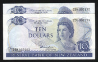 New Zealand - $10 - Hardie - First Prefix - Consecutive Pair - 25H 997692 - 997693 - aEF