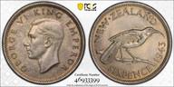 New Zealand - 1943 - Sixpence - KM8 - PCGS AU58