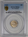 New Zealand - 1943 - Threepence - KM7 - PCGS MS64