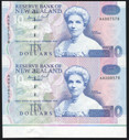 New Zealand - 1992 - $10 - Uncut Pair With Selvedge